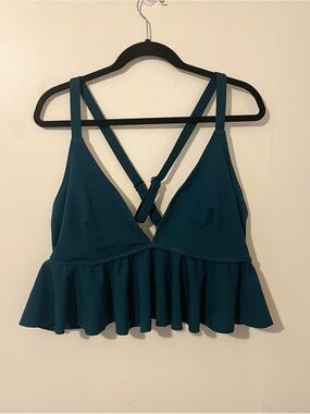 Cupshe Dark Teal Green Ruffle Crossover Strappy Bikini Swimsuit Top Size 4X